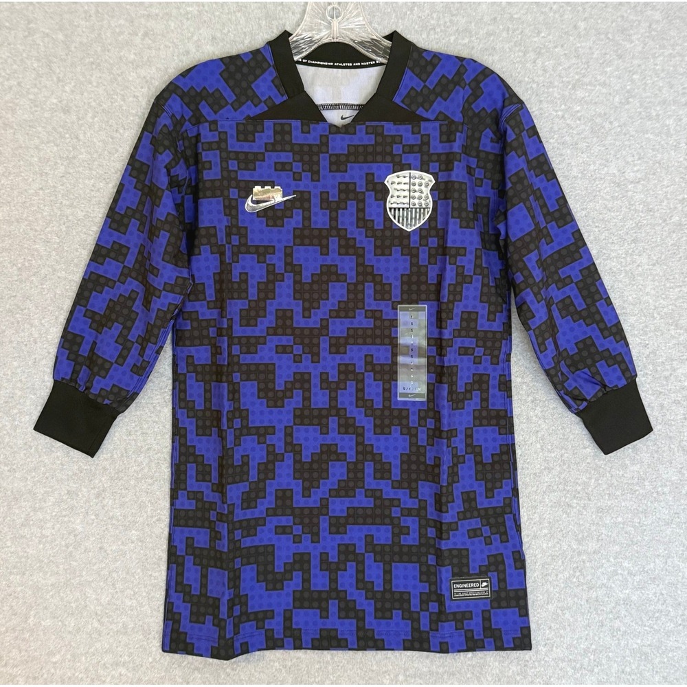 Nike LEGO Soccer Jersey Kids Small Blue Black Digital Brick Dri-FIT Long Sleeve